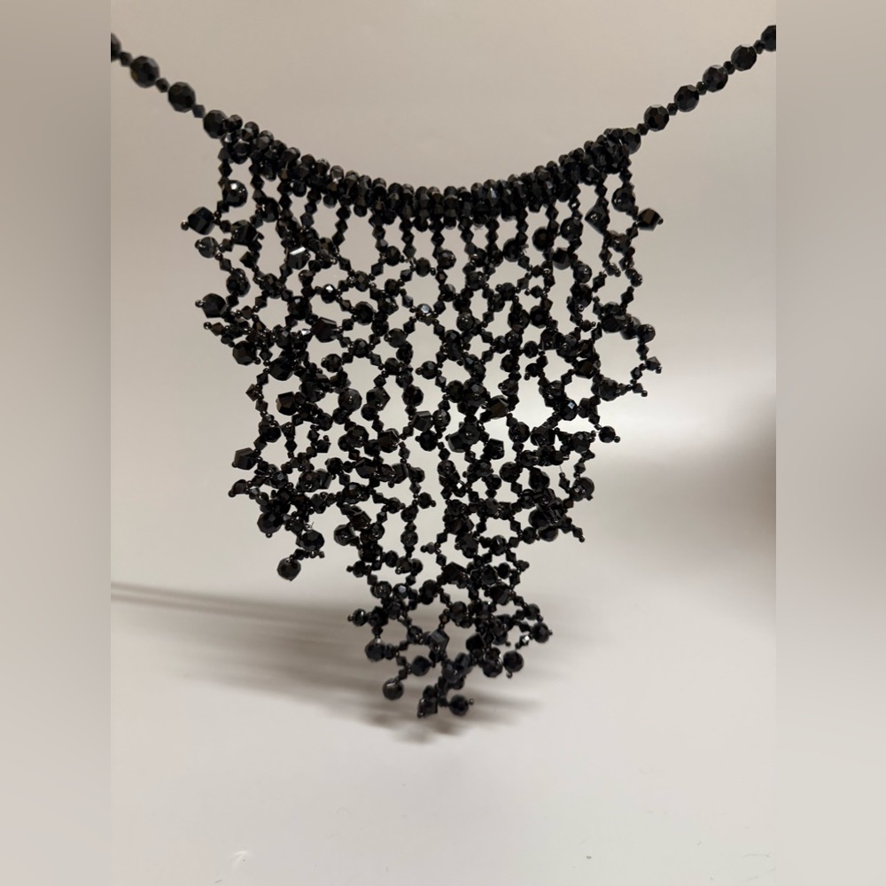Black crystals Beaded Fringe Statement Necklace - Picture 9 of 11